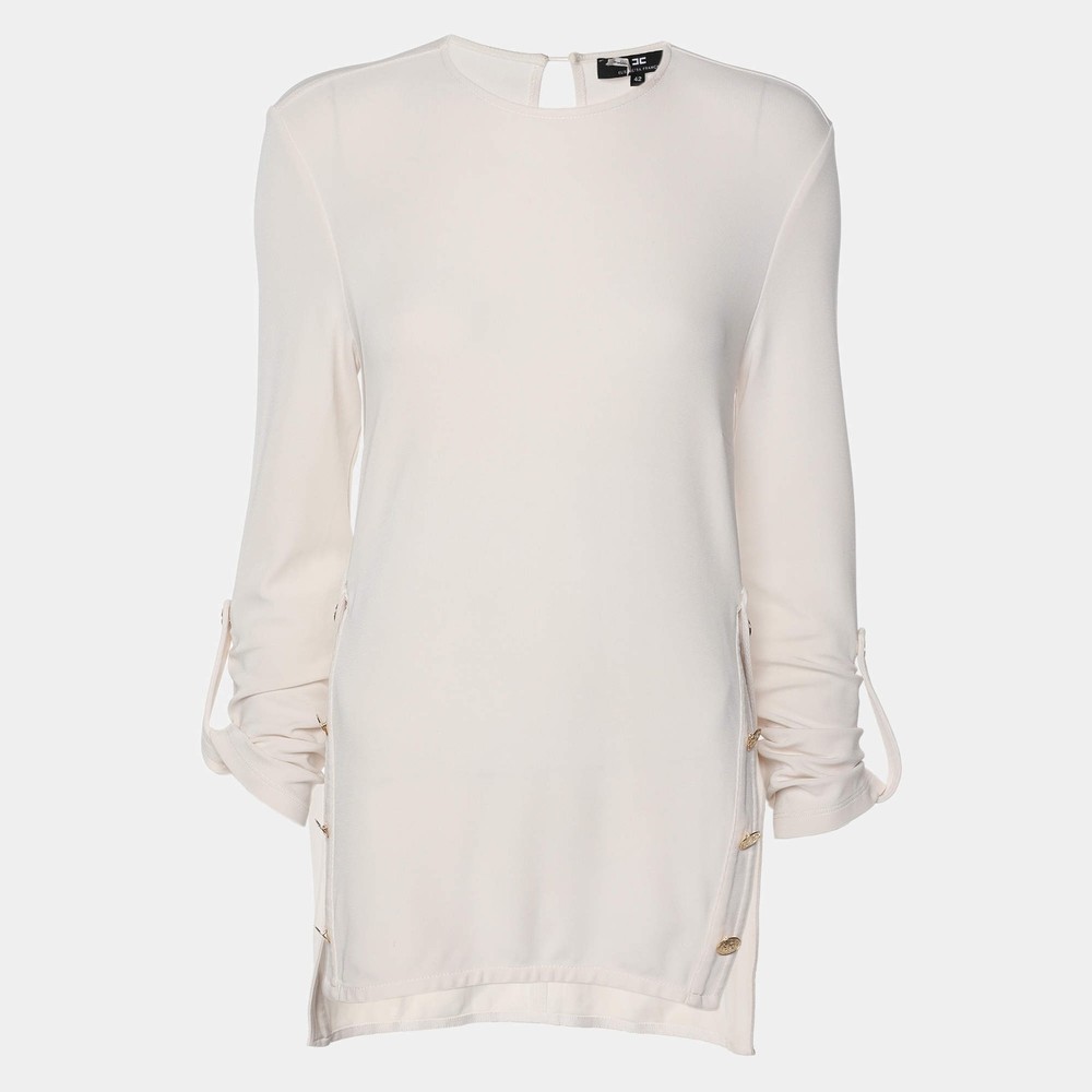 Elisabetta Franchi Cream Knit Fabric Long Sleeve Blouse XL