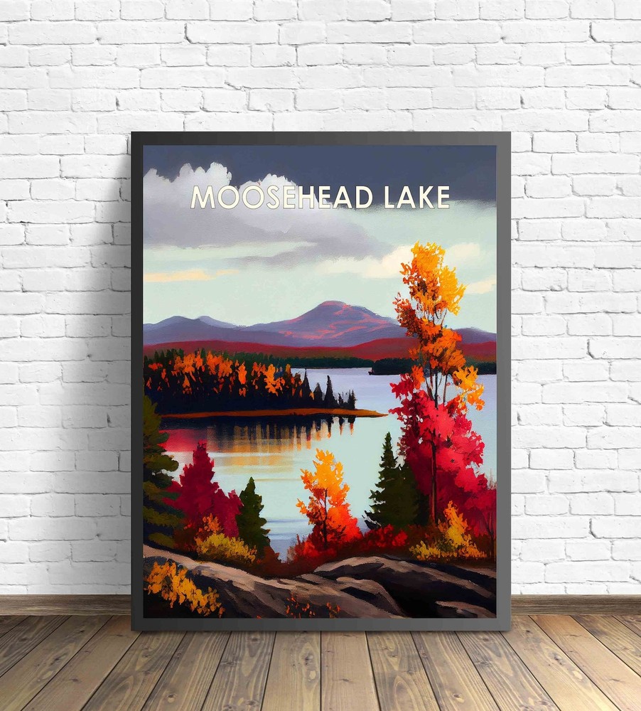 Moosehead Lake Retro Art Print Moosehead Lake Wall Art Illustration Moosehead