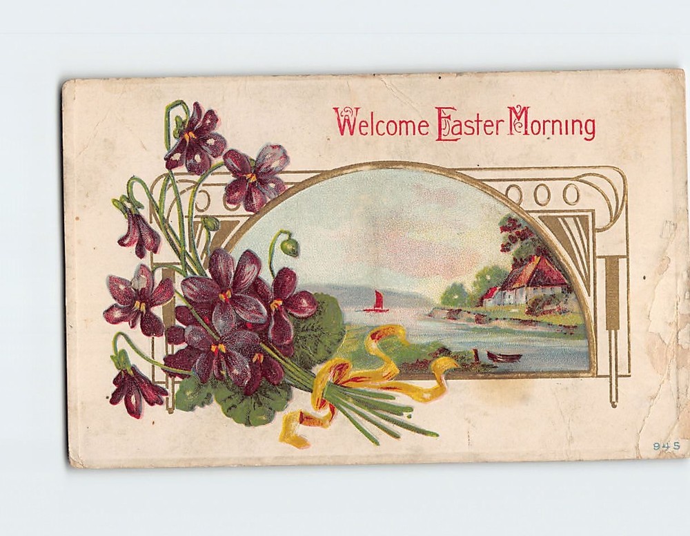 Postcard Welcome Easter Morning Flowers Art Print Embossed Card
