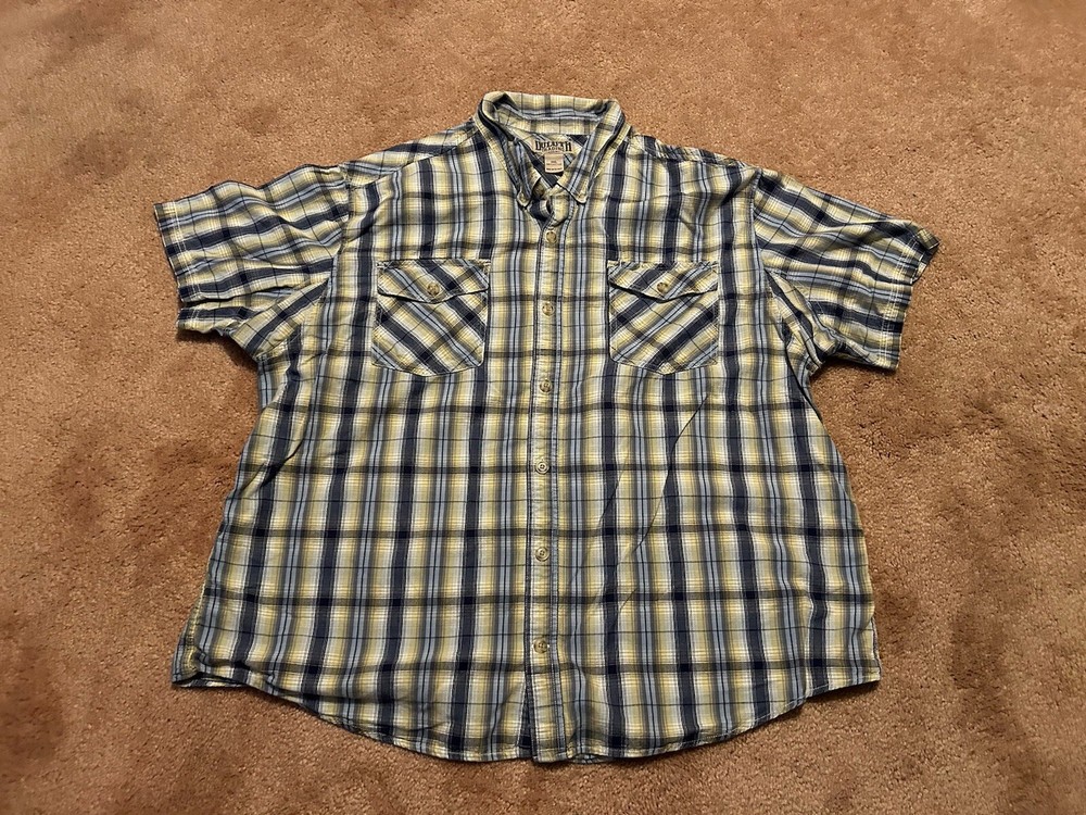 Duluth Trading Mens 3XL Shirt Short Sleeve Blue Plaid Cotton