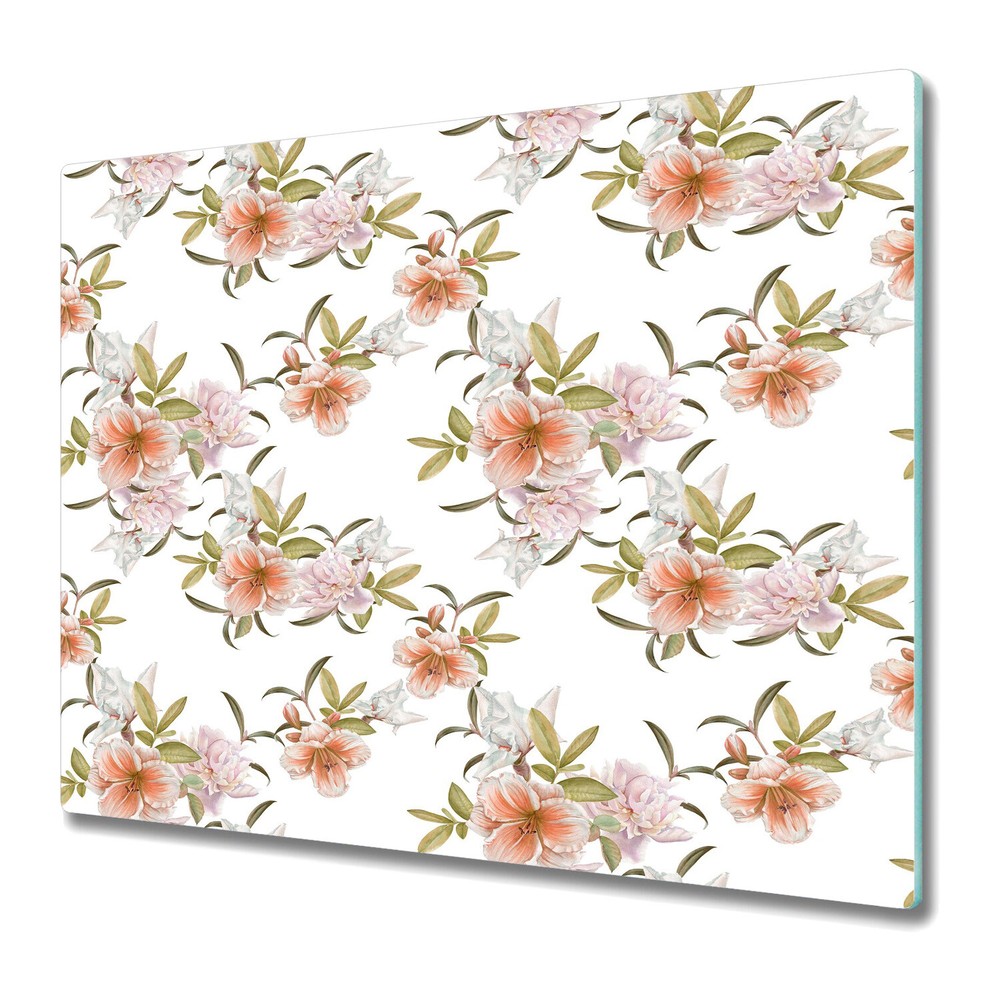 Serving Chopping Board Glass Cover Spring floral flowers Girly Powder room 60x52