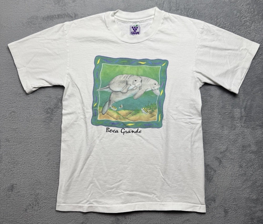 Vintage 1997 Manatee Ocean Boca Grande Soft As A Grape Single Stitch T-Shirt M