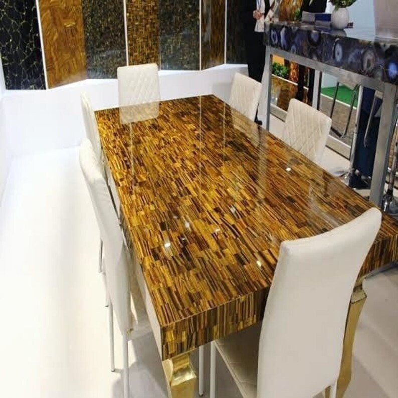Tiger Eye Gemstone Dining Table Rustic Modern Kitchen Slab Entryway Desk