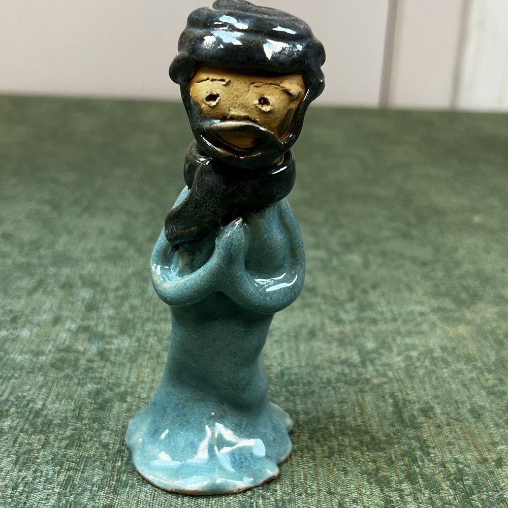 Vintage Handmade Nativity Wiseman made of clay 1980's Artist Unknown