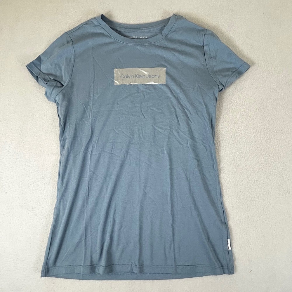 Calvin Klein Jeans Womens T Shirt Small Blue Logo Short Sleeve Tee Top