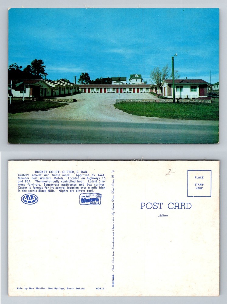 Custer, SD-South Dakota, Rocket Court Best Western Motel Vintage Postcard
