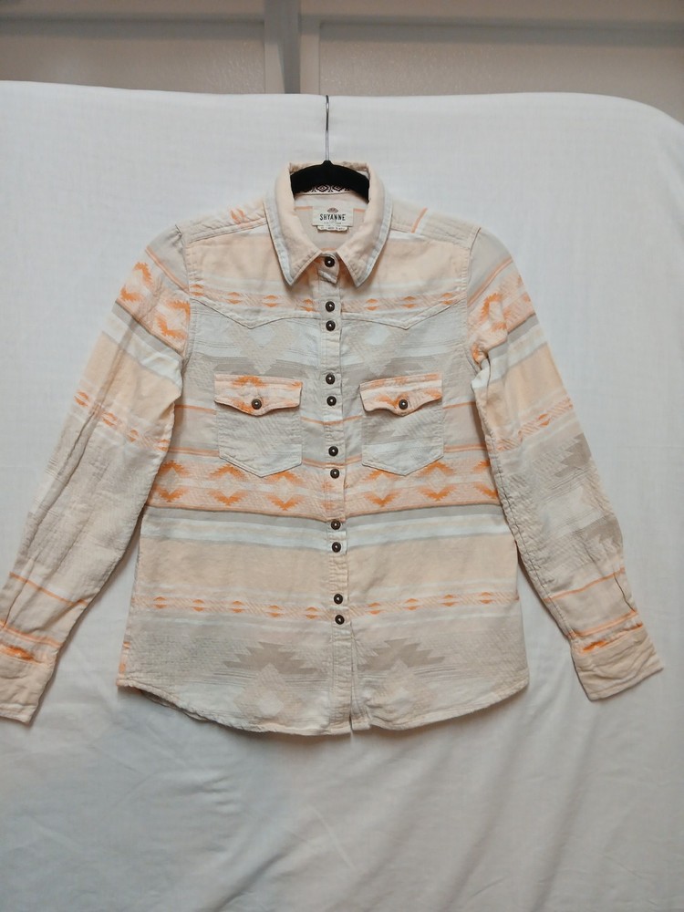 Shyanne Coral Flannel Shirt Sz XS Button Up Aztec Western Rodeo Rockabilly