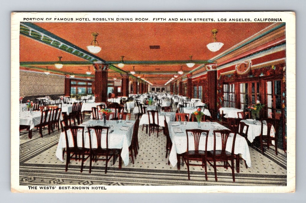 Los Angeles CA-California, Hotel Rosslyn Dining Room, Antique, Vintage Postcard