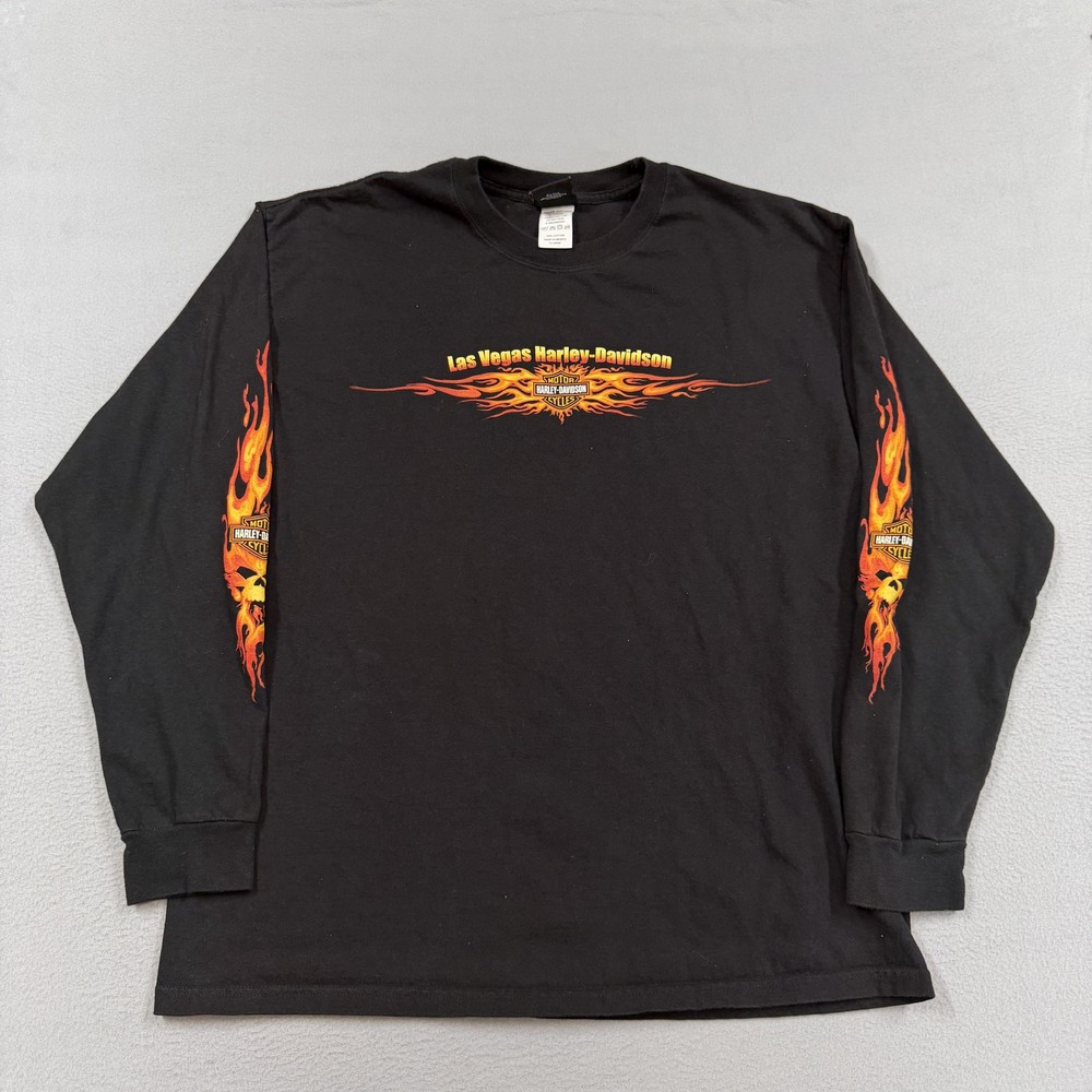 Harley-Davidson Shirt Mens XL Black Long Sleeve Las Vegas Flames Graphic Tee