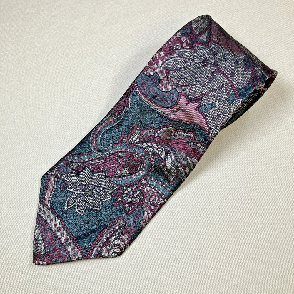 Vintage Zianetti Tie 100% Italian Silk Paisley Floral Burgundy Purple Red 60
