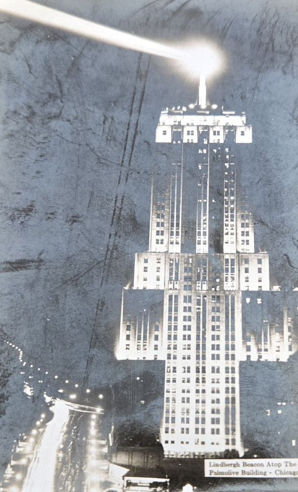 1930s RPPC Postcard Lindbergh Beacon, Palmolive Bldg, Chicago, Il Next Day Ship