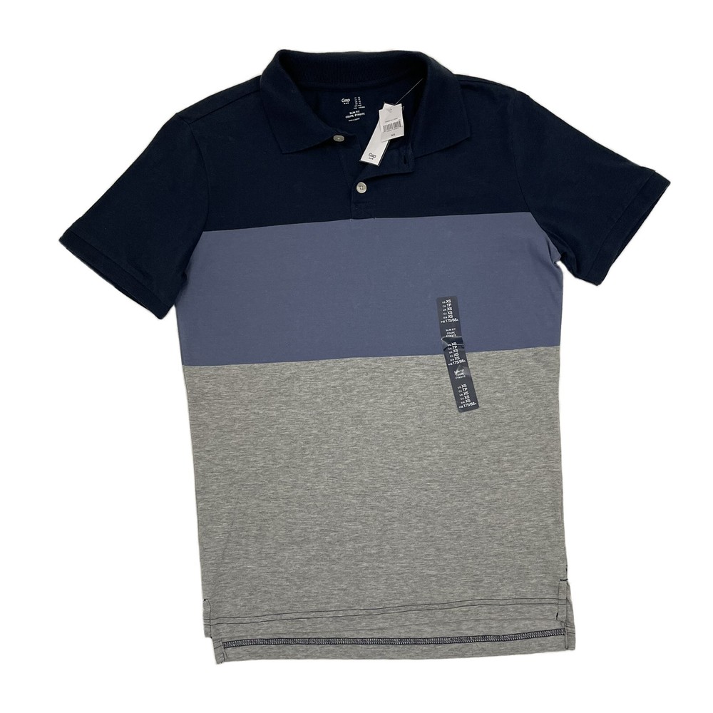 Gap Mens Polo Shirt XS Blue Gray Color Block Short Sleeve Slim Fit Blue Preppy