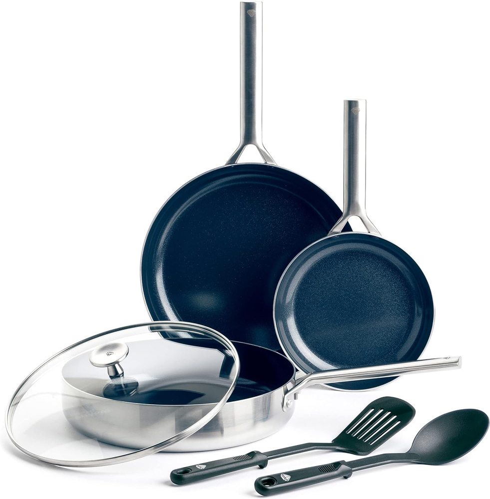 Cookware Tri-Ply Stainless Steel Ceramic Nonstick, 6 Piece Cookware Pots and Pan