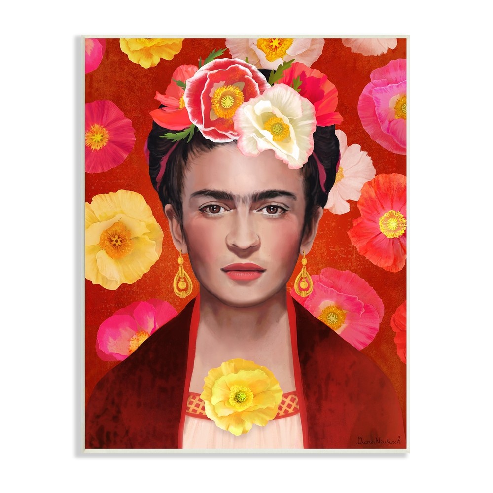 Stupell Bold Frida Kahlo Portrait Floral Poppies Pattern