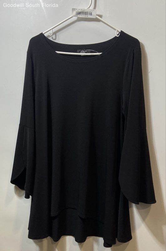 Alfani Womens Black Long Sleeve Round Neck High Low Hem Tunic Blouse Top Size M