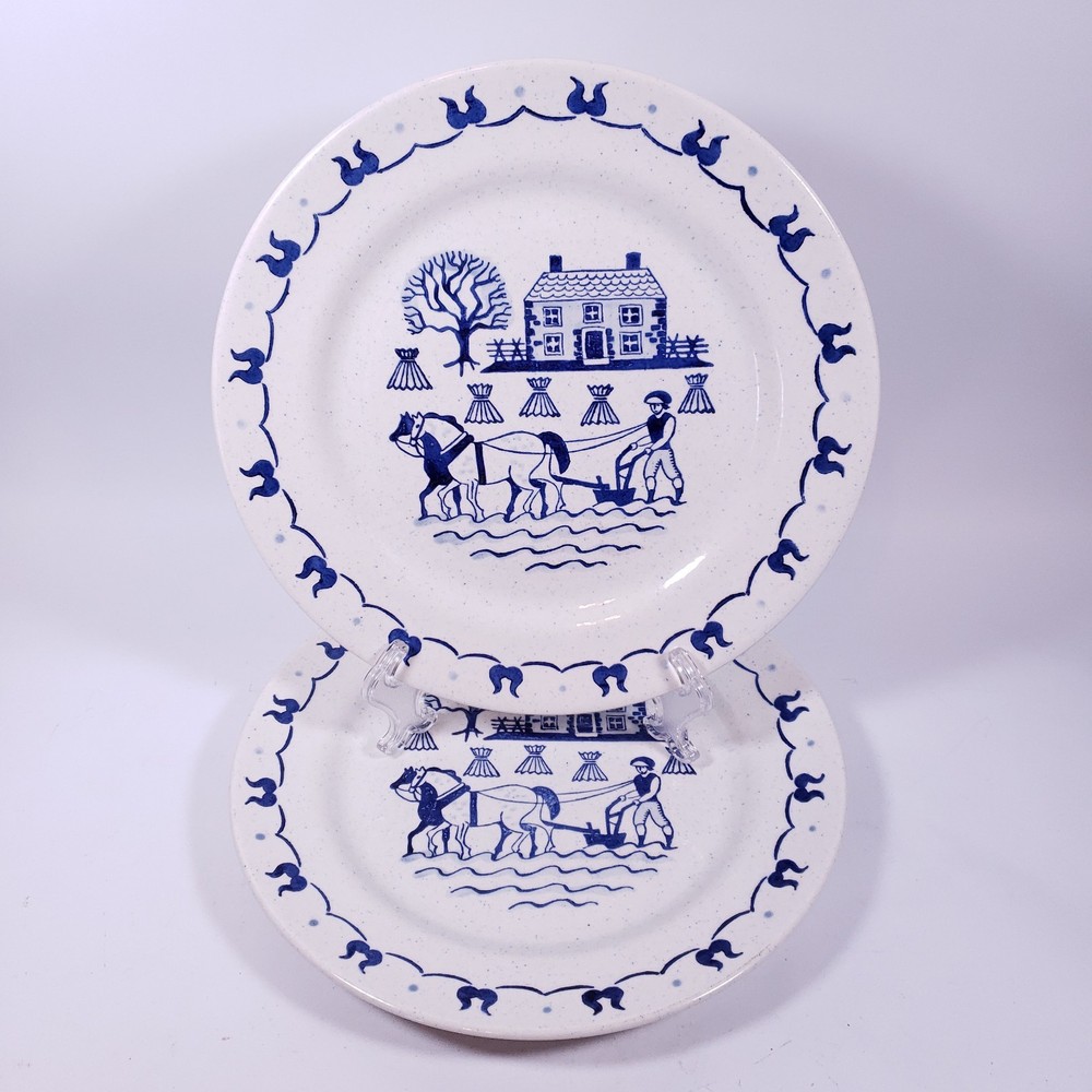 Vintage METLOX POPPYTRAIL VERNON Provincial Blue Homestead Farm DINNER PLATE SET