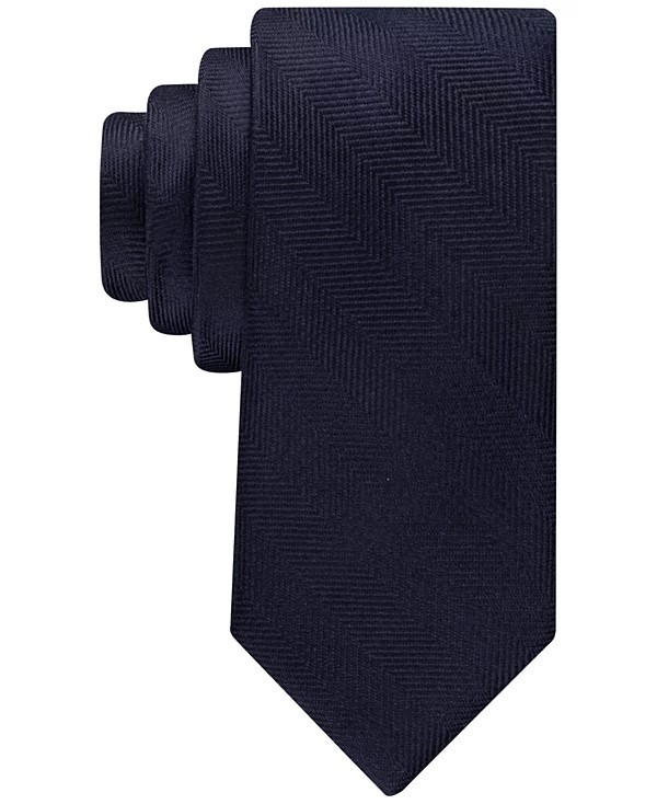 New Mens Tommy Hilfiger Herringbone Navy Solid Silk Blend Neck Tie Necktie