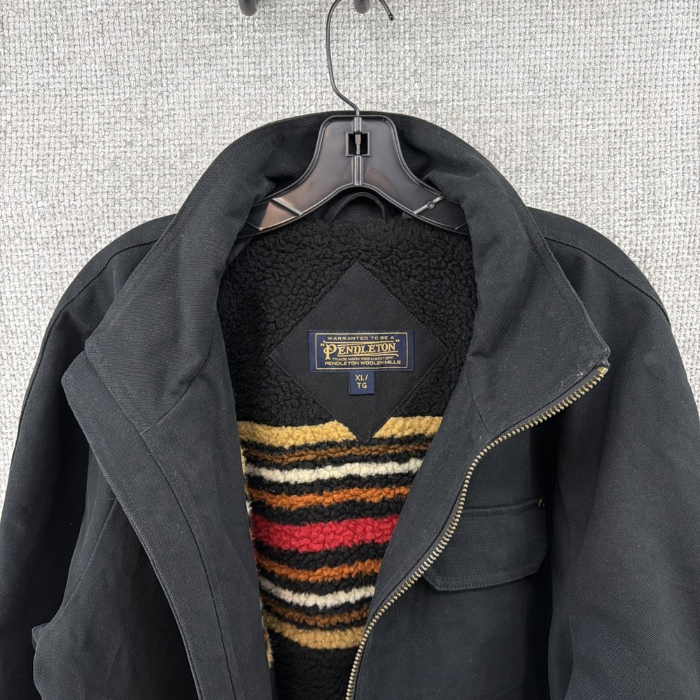 Pendleton Black Cotton Canvas Men’s XL Jacket Multi Striped Fleece Lined Pockets