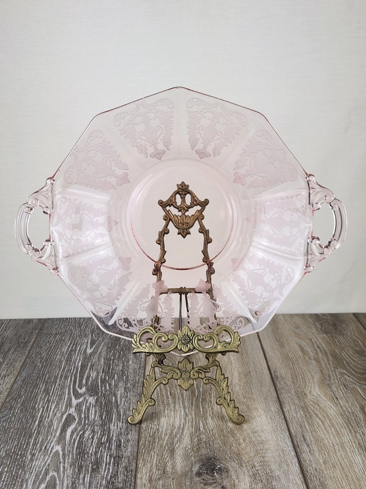 Cambridge Cleo Pink Depression Glass Etched Bowl with Handles – Vintage Peach