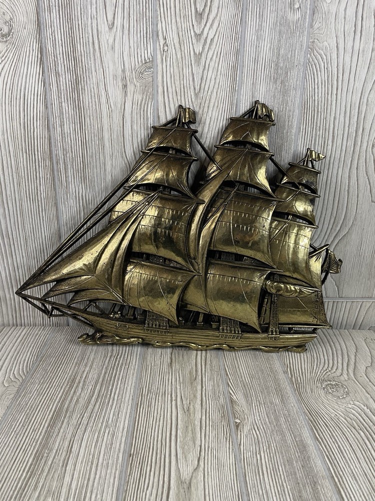 Vintage Homco Inc No 4261 Nautical Gold Sailing Ship Schooner Wall Hanging