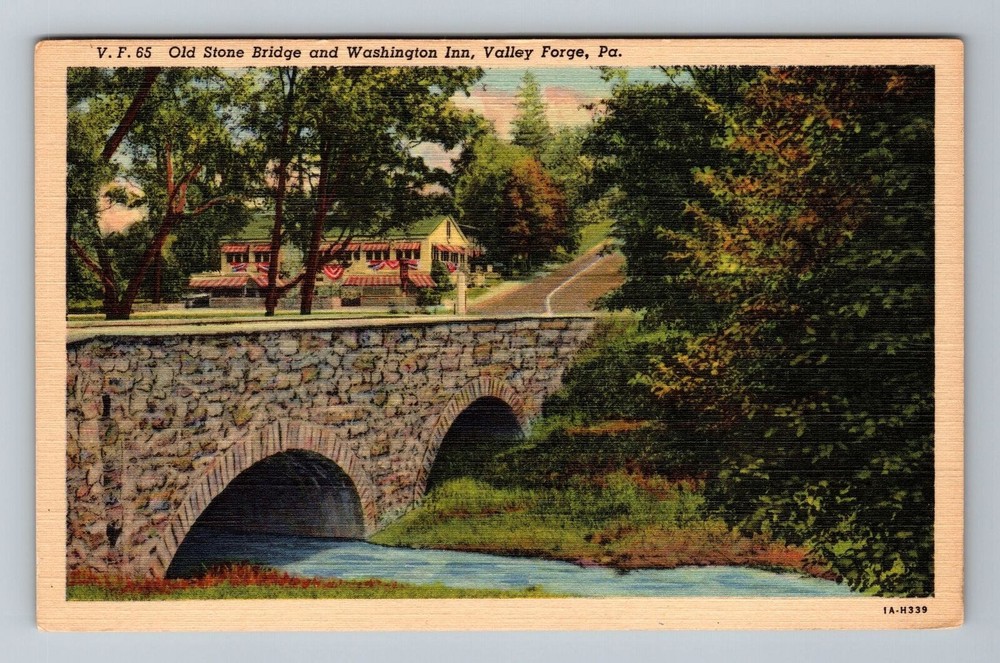 Valley Forge PA-Pennsylvania, Old Stone Bridge, Inn, Vintage Postcard
