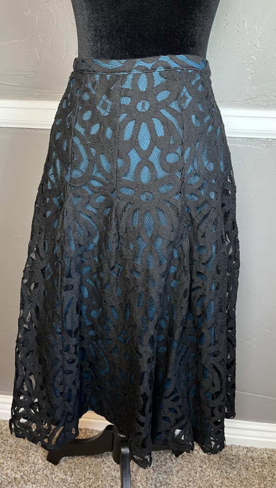 Coldwater Creek Skirt Women's Size 16 Black Lace Teal Lining Witch Whimsigoth