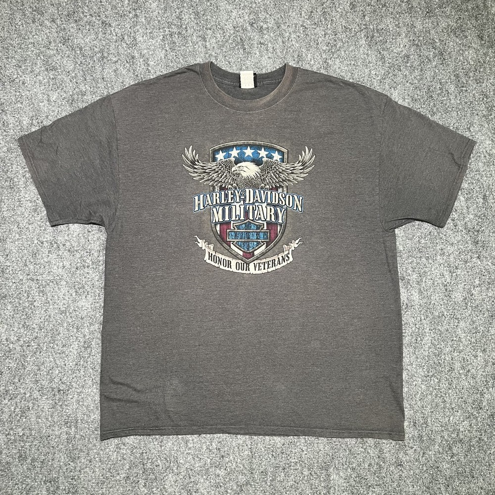 Harley Davidson Mens 2XL Military Overseas Tour Honor Our Veterans Gray T Shirt