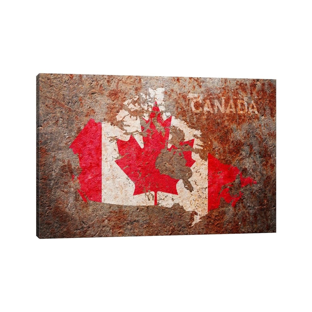 Canada Flag Map Canvas Art Print by Michael Tompsett - Small