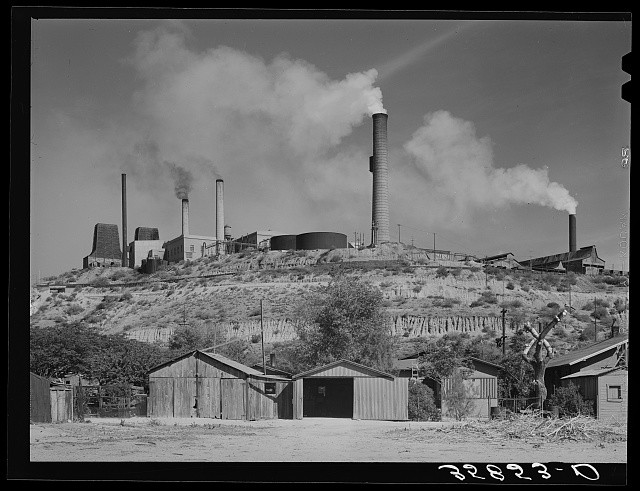 Photo:Miami Arizona 1940 Copper Smelter Industrial Smokestacks