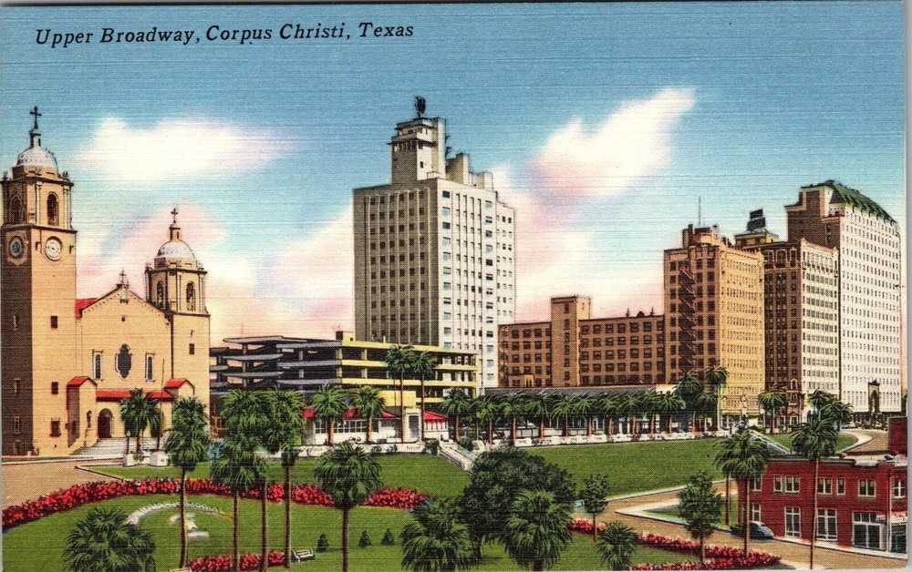 Corpus Christi TX-Texas, Upper Broadway, Scenic, Vintage Postcard