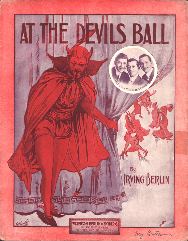 1913 SATAN ON STAGE antique Jazz sheet music AT THE DEVILS BALL by Irving Berlin