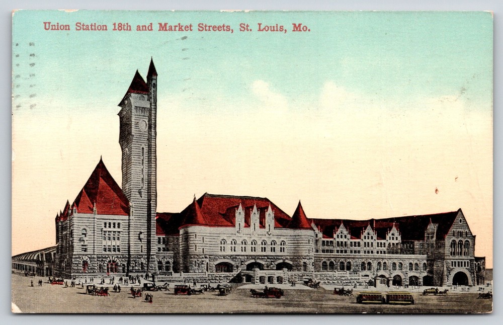 Railroad Depot~St Louis Missouri~Union Station @ 18th & Market~PM 1914~Postcard