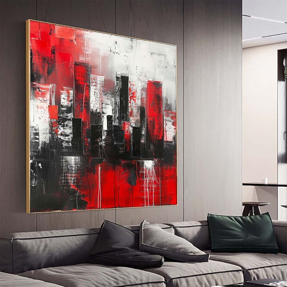 Wall Art Cityscape Oil Painting Hand Painted Decorative Modern black Abstract