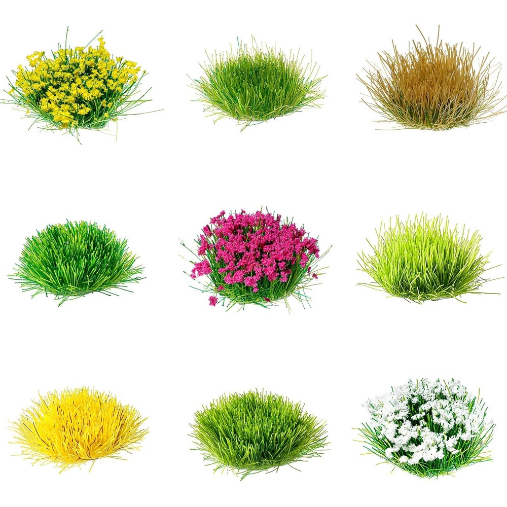 126pcs Static Grass Tufts and Miniature Flowers Cluster for Crafts,Diorama Gr