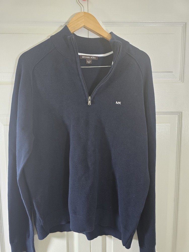 michael kors navy 1/4 zip mens sweater size XL new all cotton pullover
