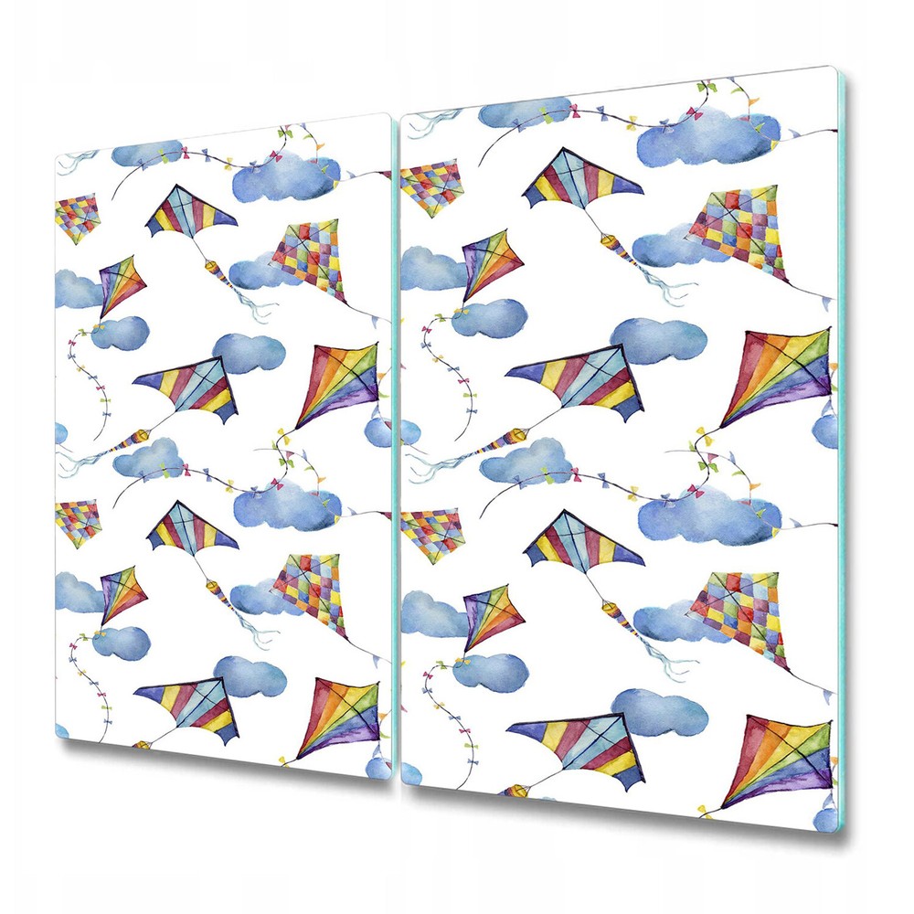 Glass Chopping Serving Board Worktop Saver Kites Cloudy Sky Colourful 2x30x52