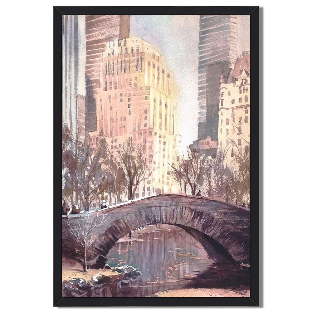 Urban City Bridge Framed Canvas Print Modern Wall Art Home Office Decor