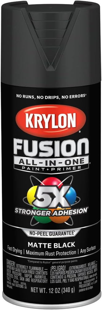 Fusion All-In-One Black Adhesive Spray Paint 12 Oz for Indoor Outdoor Surfaces