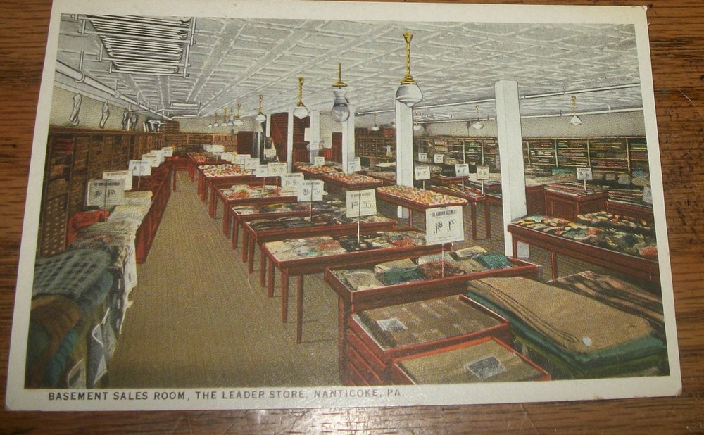 Basement Sales Room, The Leader Store, Nanticoke PA Vintage postcard unused S8
