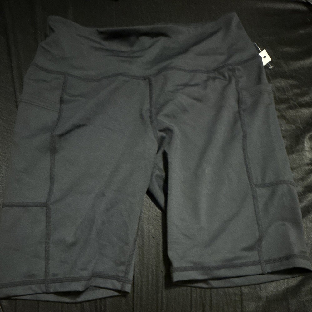 Essentials Women’s Black Biker Activewear Shorts with Pockets, Stretch