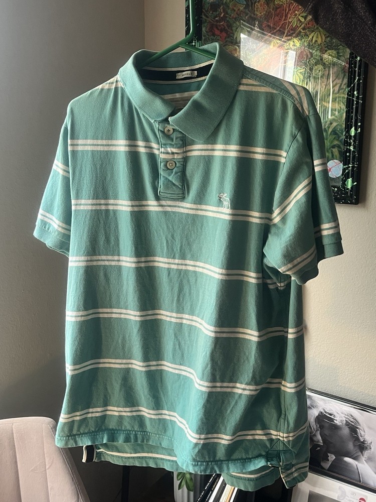 Abercrombie And Fitch Muscle Polo Shirt Blue White Stripe Size XL
