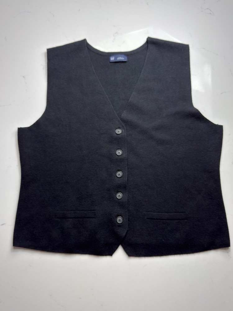 Gap Women's Large TALL Black Soft Button Up Cotton Blend Vest Top