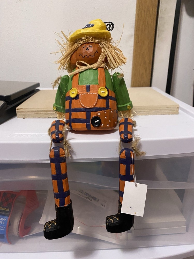 Halloween Sitting Resin Pumpkin Scarecrow Figurine Home Decor Fall Autumn New