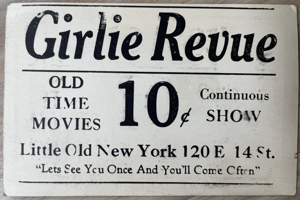 GIRLIE REVUE Vintage Ad Card Little Old NYC Adult Movie Theater Naughty 1930s