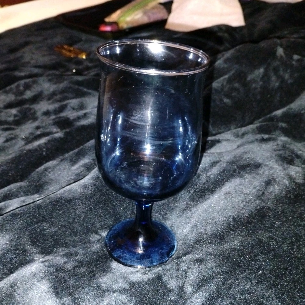 Blue Glass Goblets Set of 2 Solid Color Round Drinking Glasses for Adults