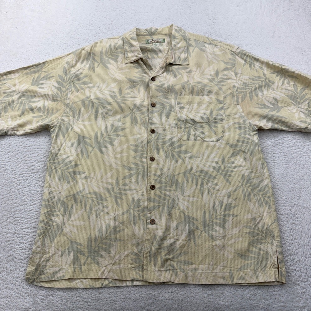 Tommy Bahama Mens XL Silk Hawaiian Shirt Palm Leaf Print Short Sleeve Button Up