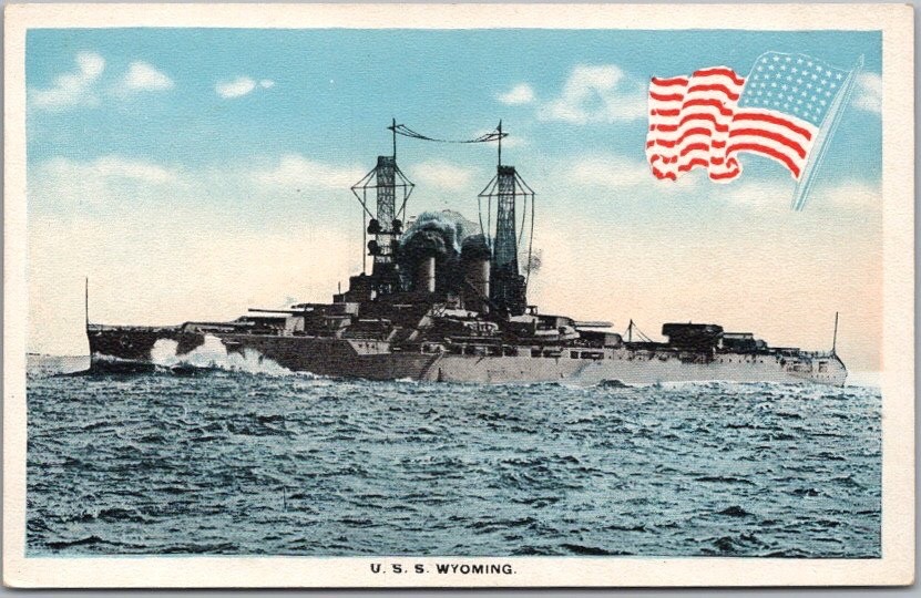 Vintage 1910s U.S. Navy Ship Postcard U.S.S. WYOMING Battleship BB-32 / Unused