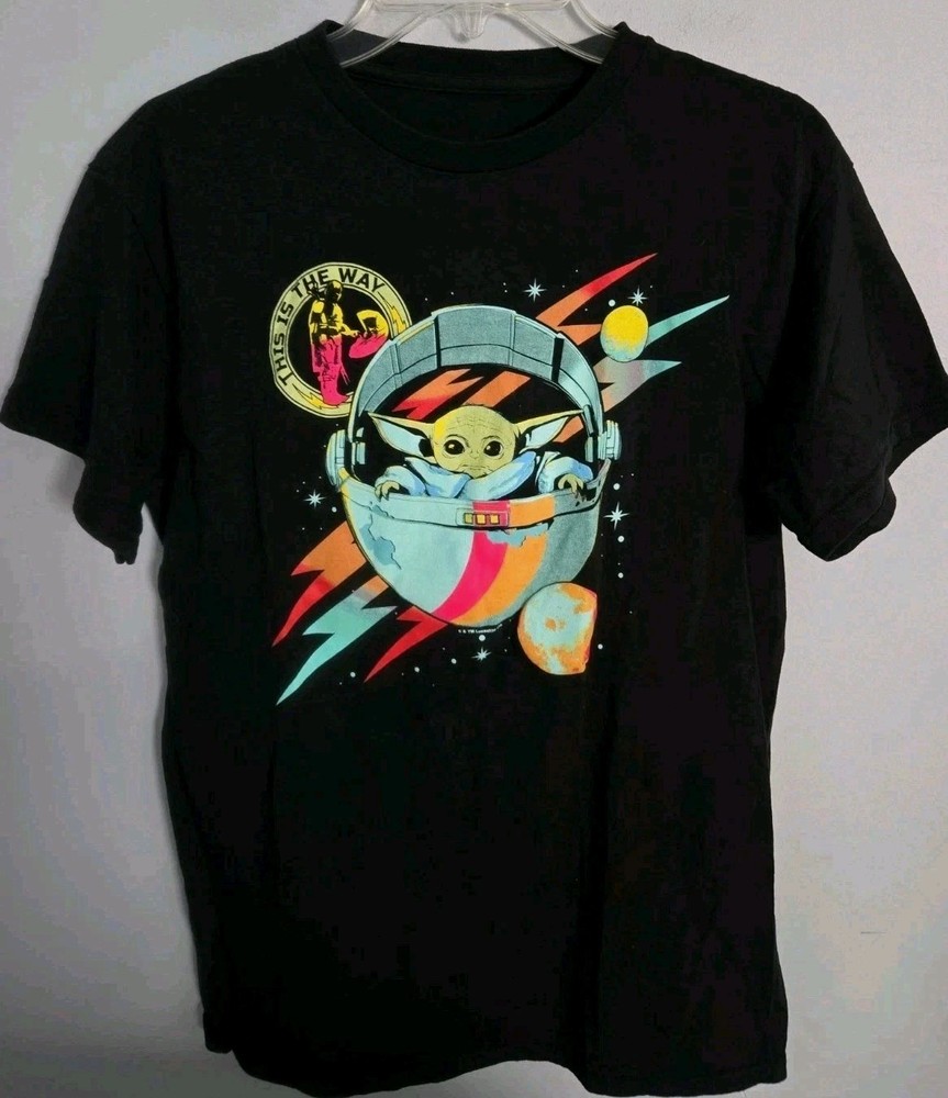 Star Wars Mandalorian Grogu Baby Yoda Graphic T Shirt Youth Medium Black This Is