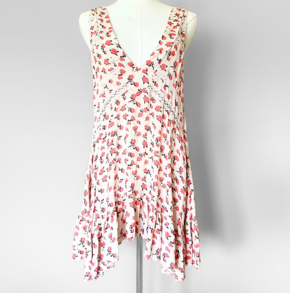 Intimately Free People S Mini Sleeveless Slip Dress Cottage Floral Rose Ruffle