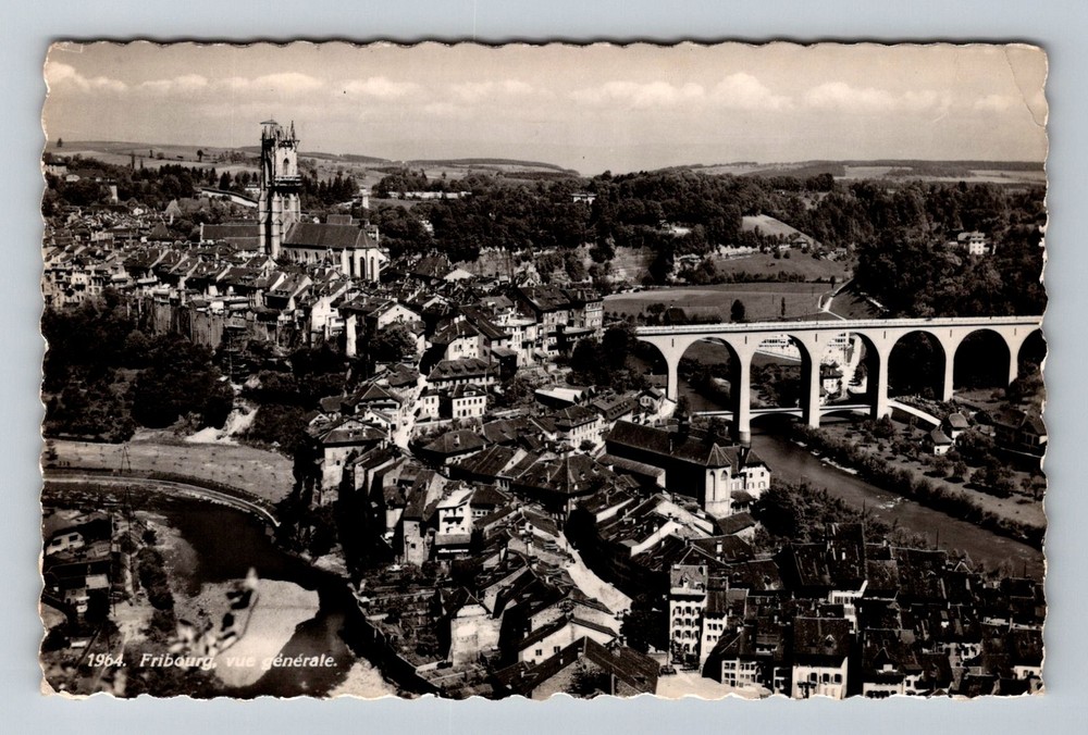 Switzerland- Fribourg Medieval Old Town Cathedral Postal Vintage c1926 Postcard